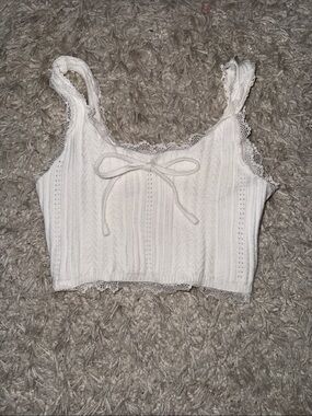White Lace-Trim Ribbed Cropped Tank Top